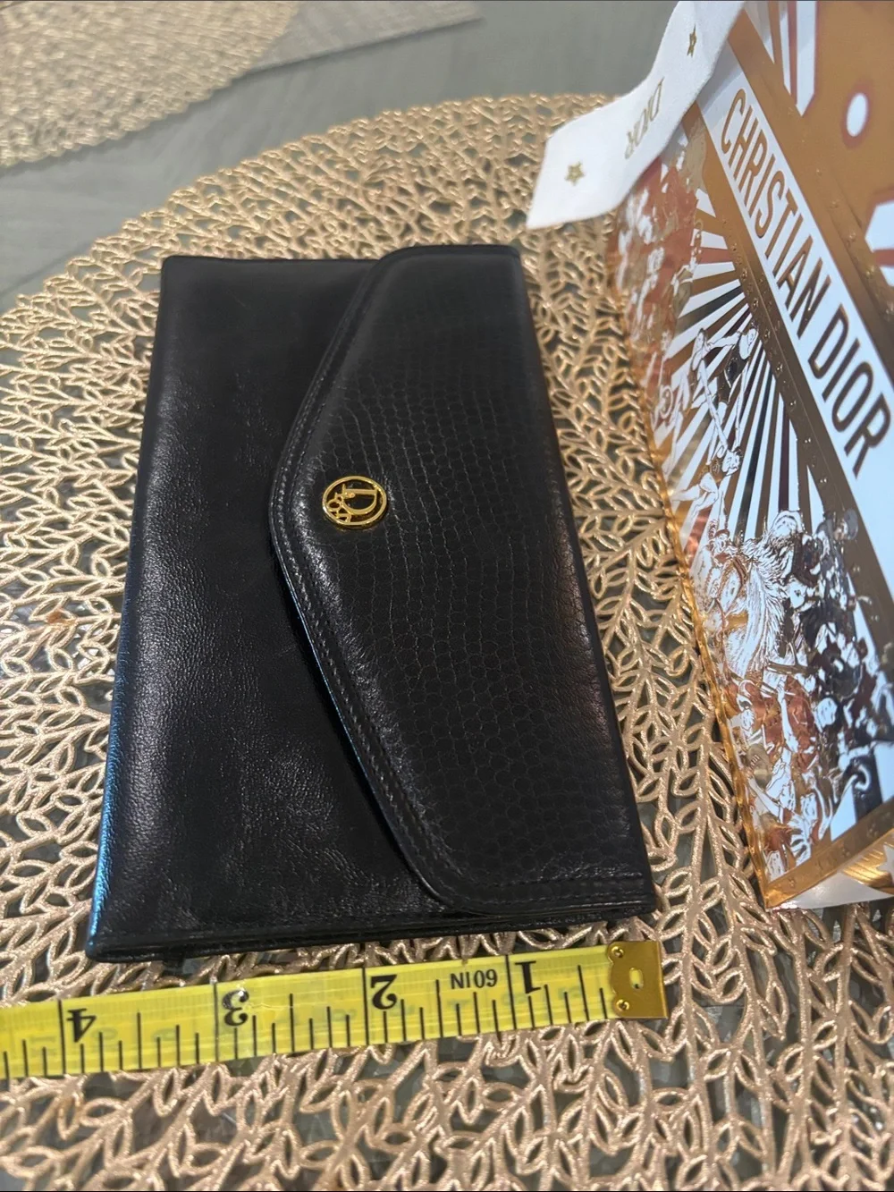 Dior Black Leather Envelope wallet with Gold CD Emblem